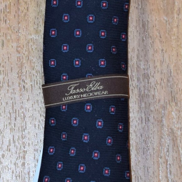 NWT Tasso Elba Blue Print Wool Neck Tie - Picture 2 of 5